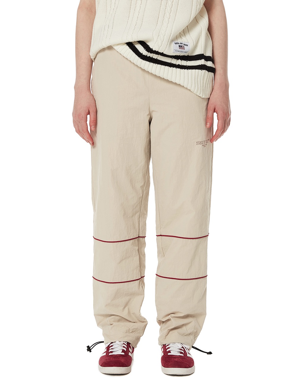 CONTRAST SIDE PIPING TRACK PANTS [BEIGE]