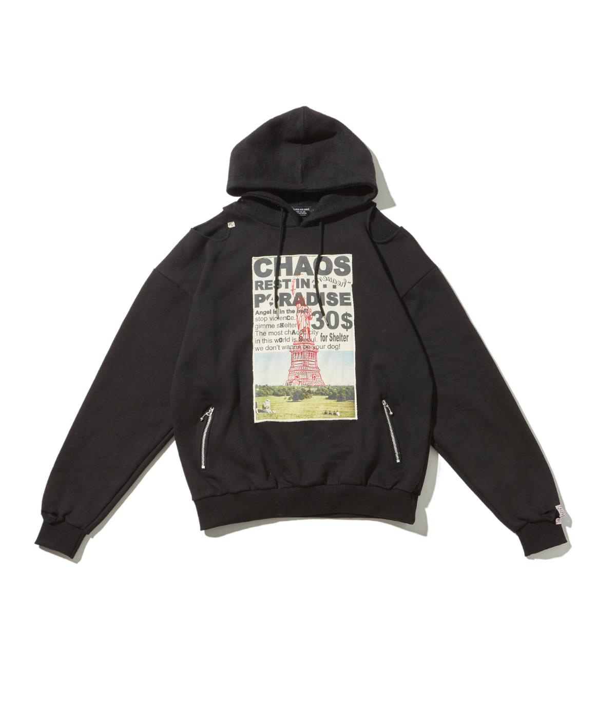 Patched &amp; Inside-out hoodie (Black)