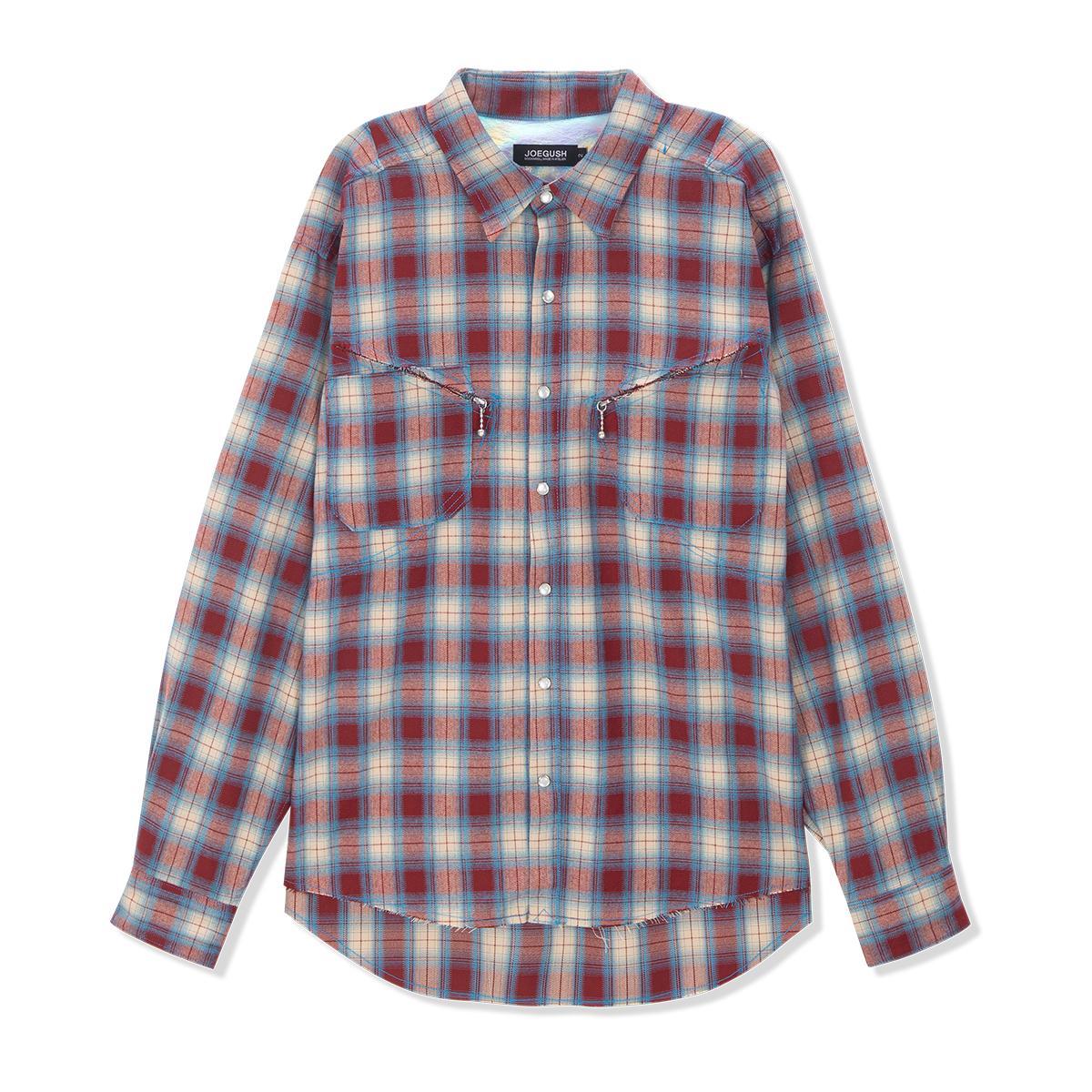 Cut&amp;Zip Flannel Shirts (Red/Sky blue)