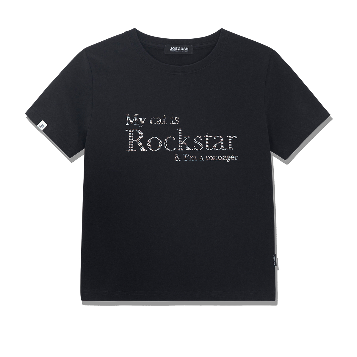 My cat is Rockstar Rhinestone T-shirt (CROP VER.) (Black)
