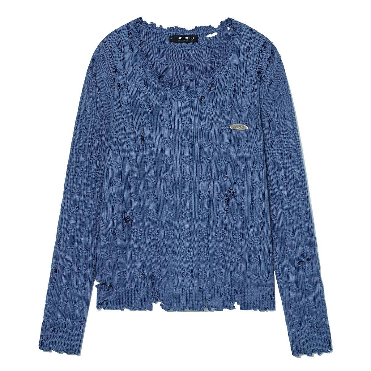 Distressed Cable knit LV.2 (Smoke Blue) [04/03 배송]