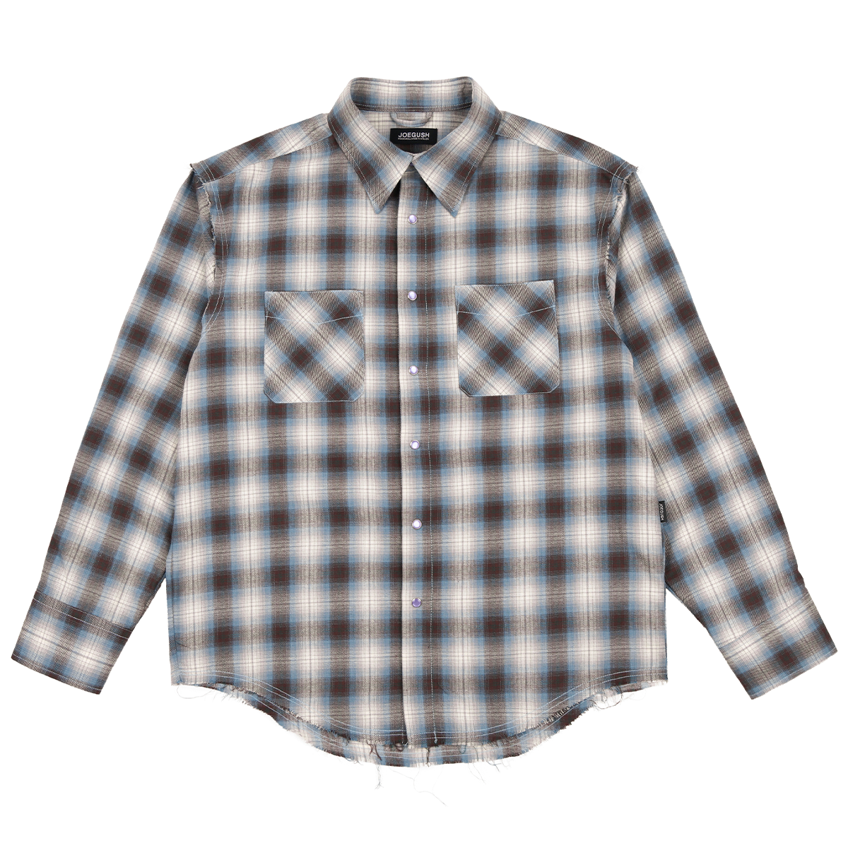 Raw Edge Flannel Shirt (Sky Blue/Brown)