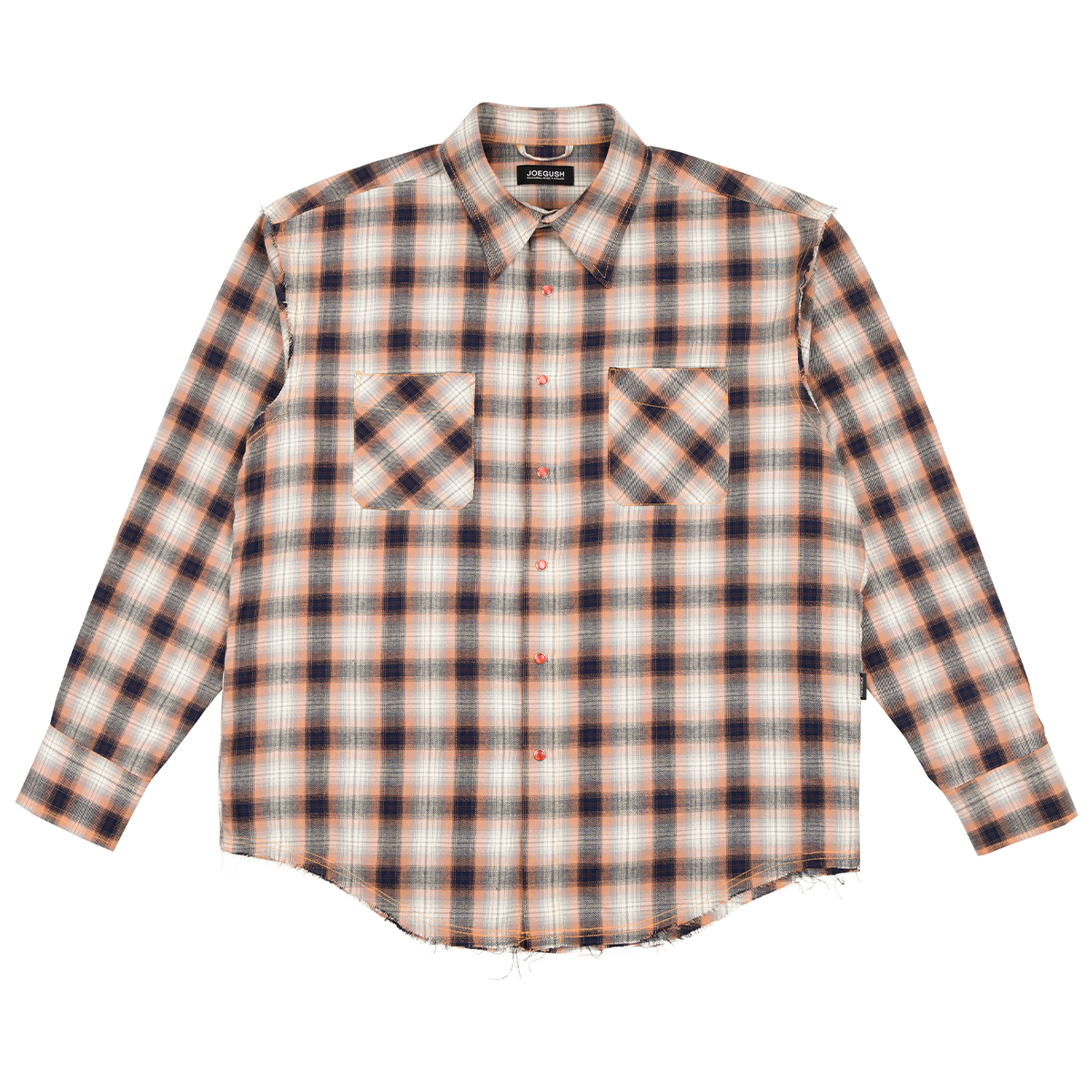 Raw Edge Flannel Shirt (Orange/Dark Navy)
