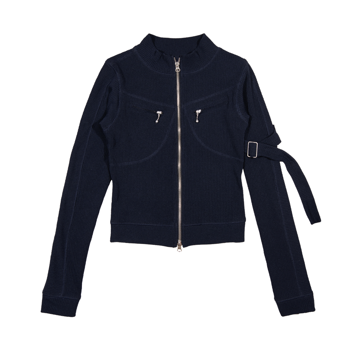 Two-way Zip Buckle knit (Navy)