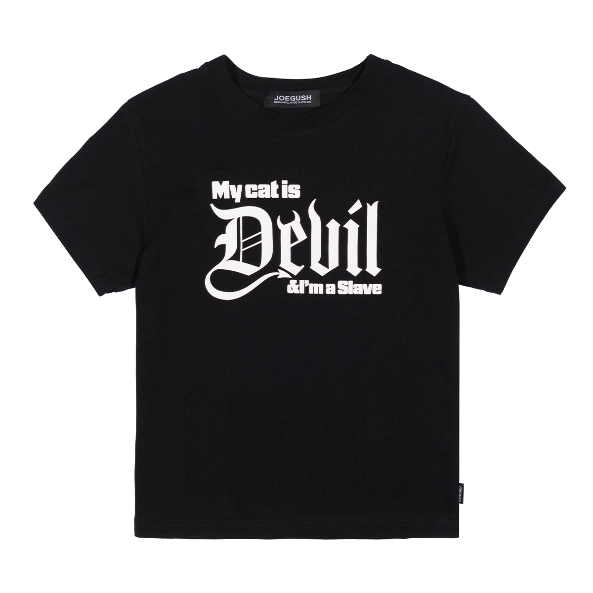 Tシャツ・カットソー [ JOEGUSH ]Cat Devil T-shirt (Crop Ver.) (Black) 조거쉬 JOEGUSH