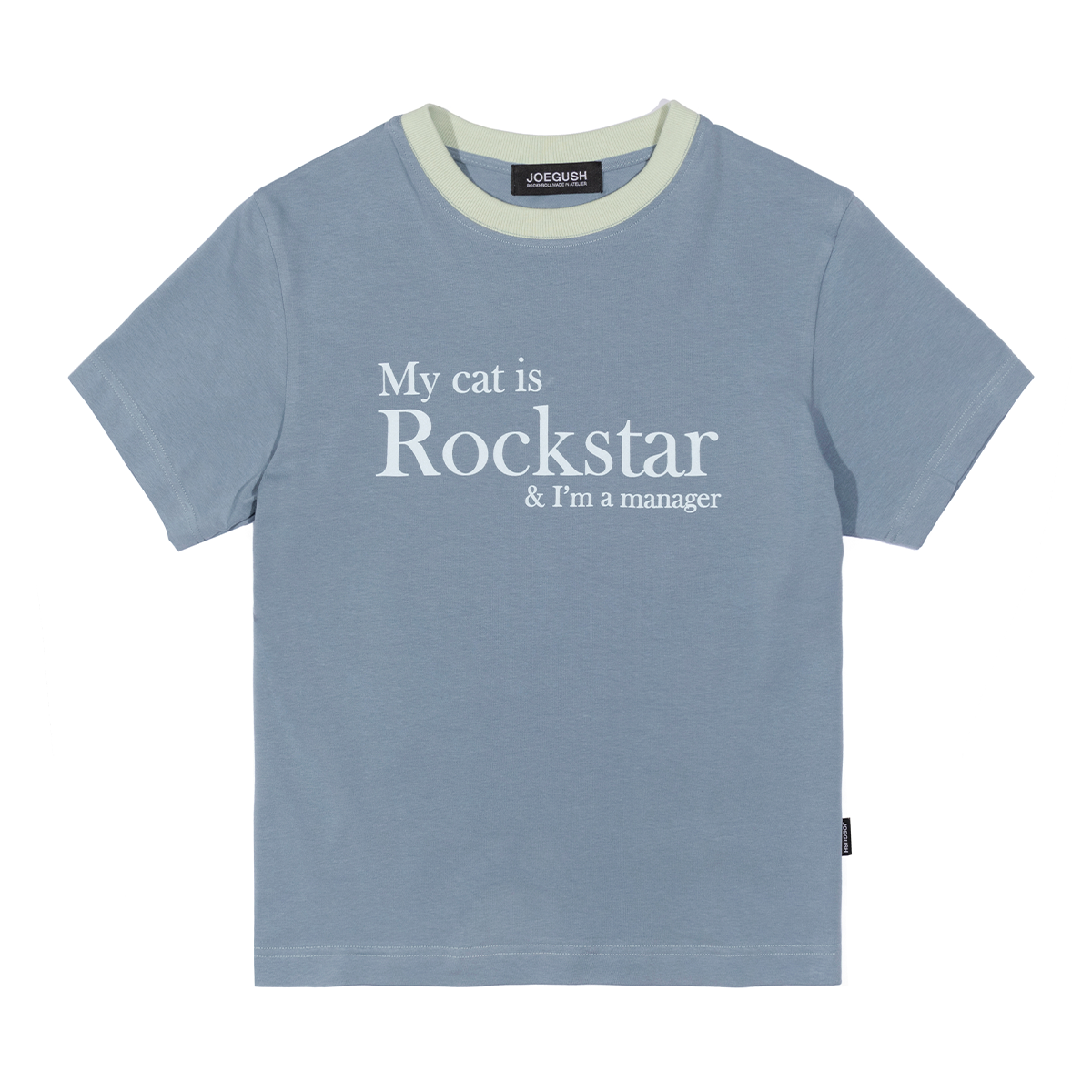 Tシャツ・カットソー [ JOEGUSH ] My cat is Rockstar (CROP VER.) My cat is Rockstar T-shirt (Crop ver.) (Dusty Blue/Mint