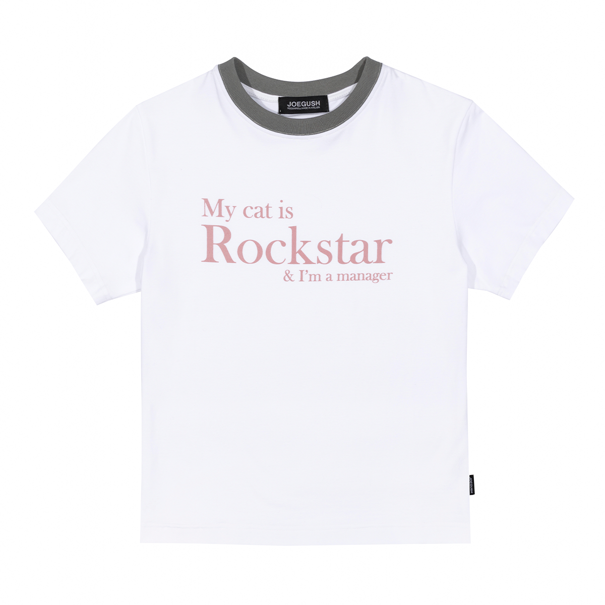 Tシャツ・カットソー [ JOEGUSH ] My cat is Rockstar (CROP VER.) My cat is Rockstar T-shirt (Crop ver.) (White/Grey) - Joe Gush