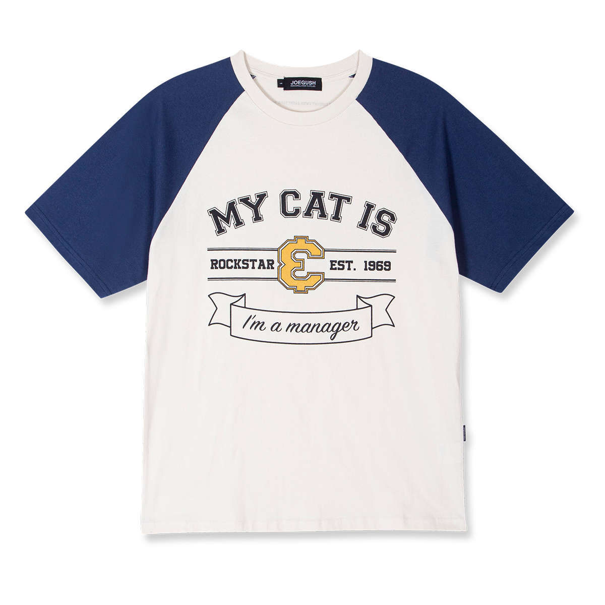 My cat is Rockstar Raglan T-shirt (HERITAGE VER.) (Ivory/Blue)