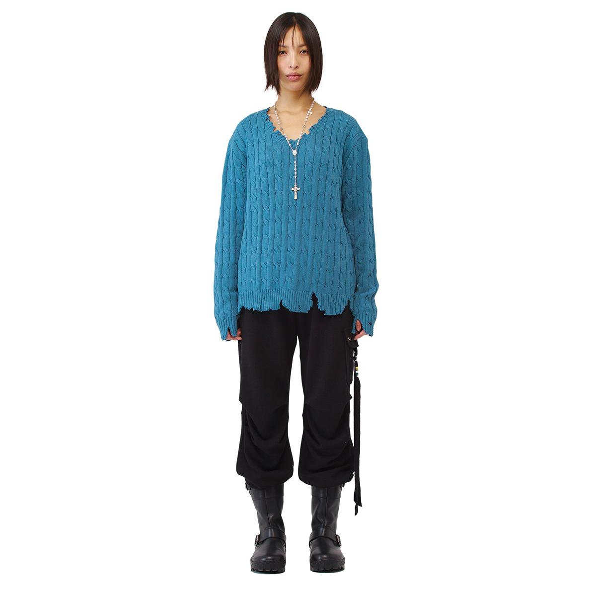 Distressed Cable knit (Smoke Blue) [04/03 배송]
