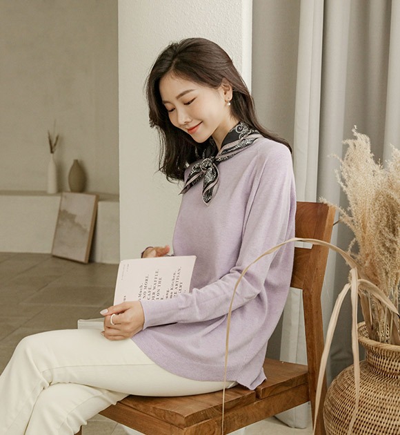 韓國拉克蘭袖圓弧襬針織上衣