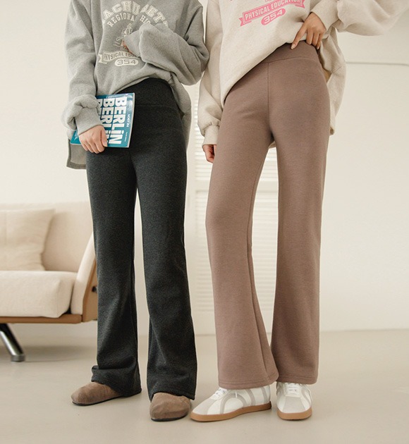 韓國寬版鬆緊帶內絨毛喇叭褲