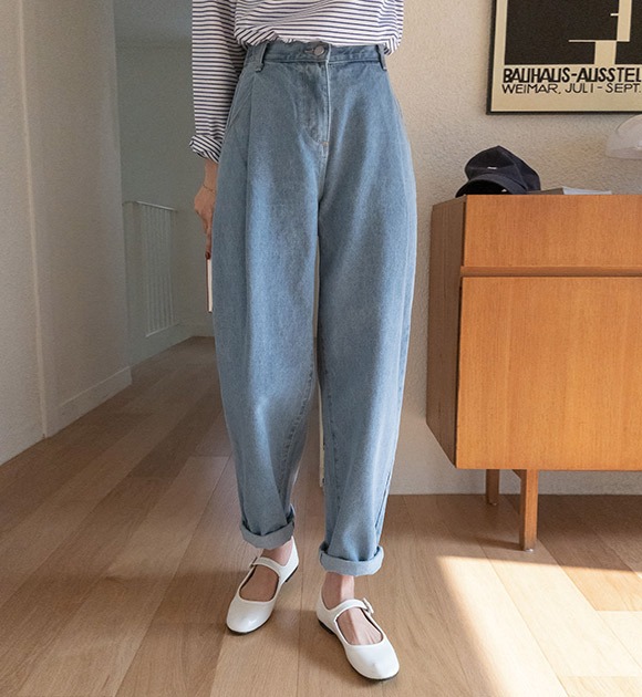 韓國可愛風褶皺闊腿牛仔褲(5色)