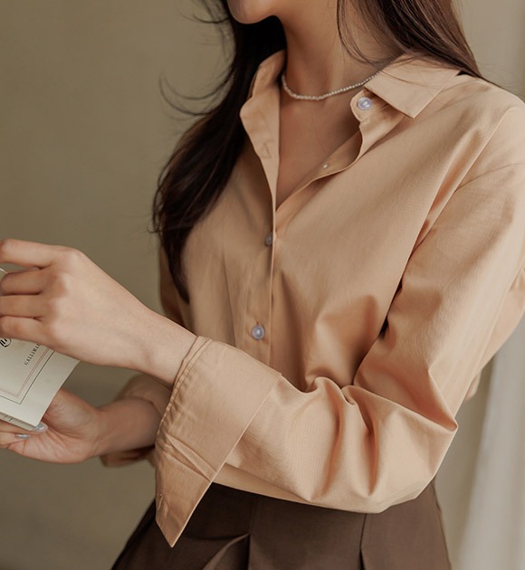 韓國柔彩純色棉質襯衫