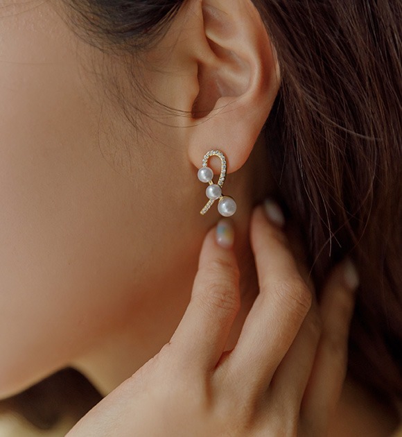 韓國珍珠裝飾水鑽耳環