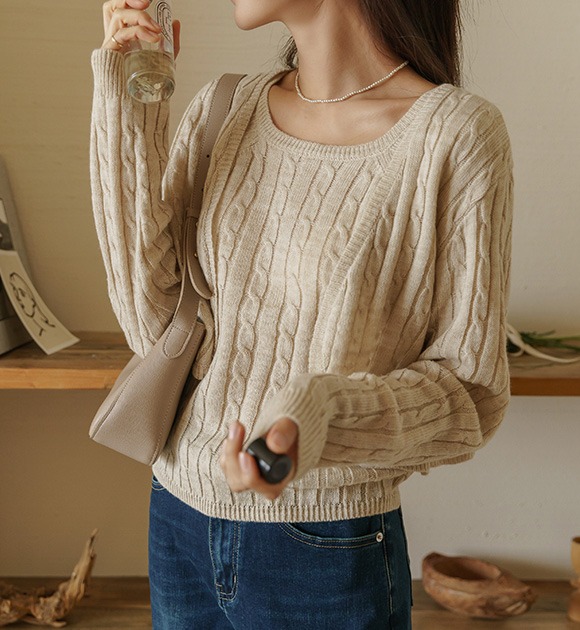 韓國麻花編織羊毛針織外套