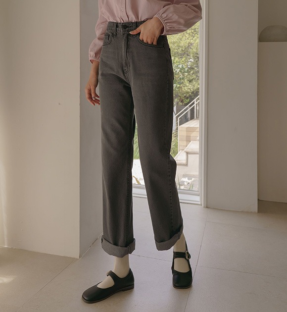 韓國灰色直筒牛仔褲