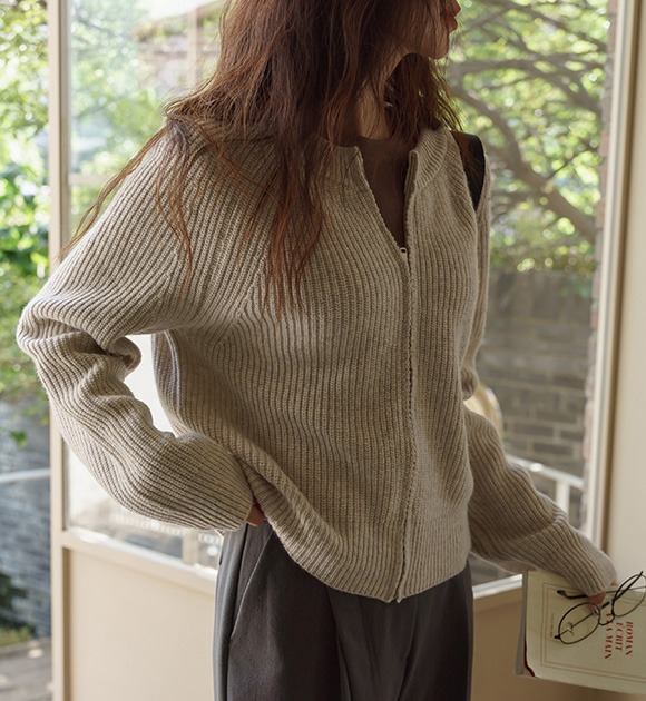 韓國羊毛針織拉鍊外套