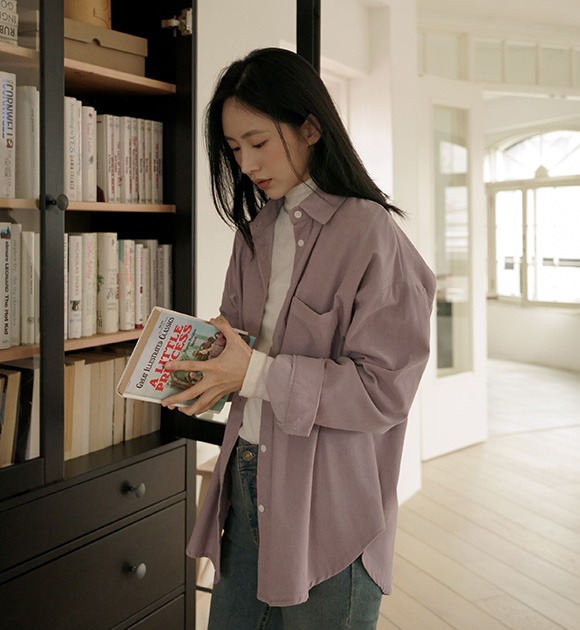 韓國粉彩色調燈芯絨襯衫