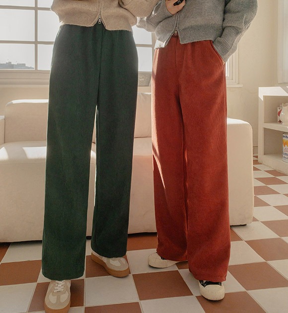 韓國鬆緊羅紋刷毛長褲