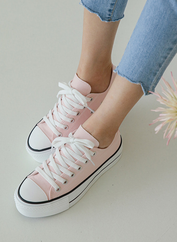 韓國粉彩色系厚底帆布休閒鞋