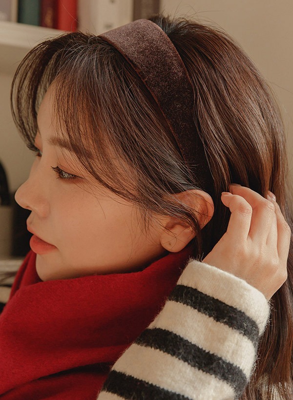 韓國天鵝絨純色寬版髮箍