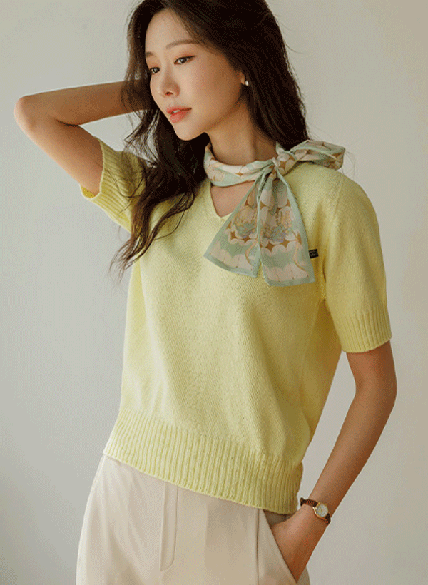 韓國羅紋邊短袖針織上衣