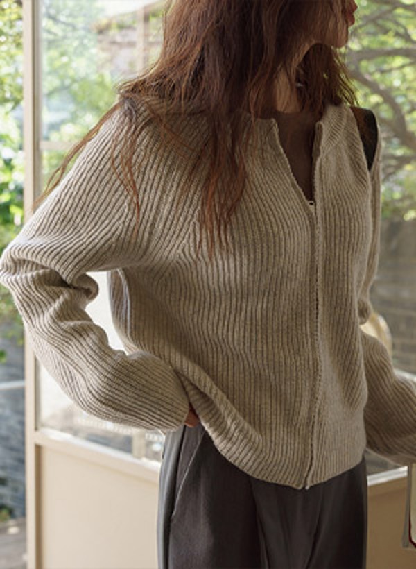 韓國羊毛針織拉鍊外套