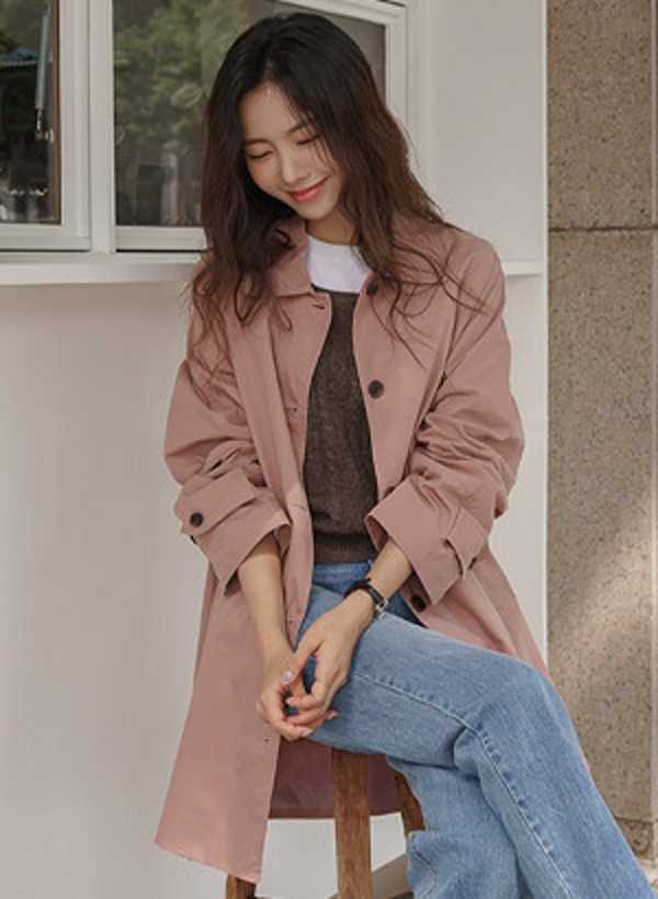 韓國中長風衣外套
