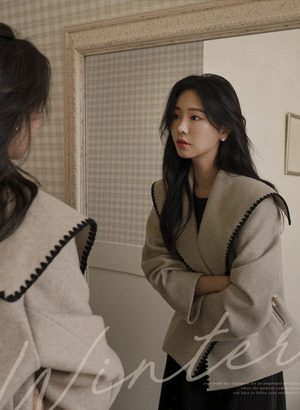 ココ 配色ステッチ 大きな首輪 ウールジャケット 韓国