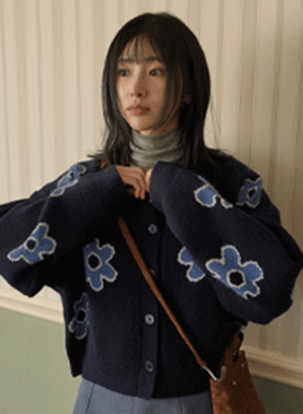 韓國復古大花朵針織外套