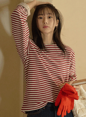 韓國毛巾棉條紋上衣