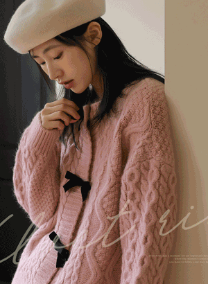 韓國可愛絲絨蝴蝶結針織外套