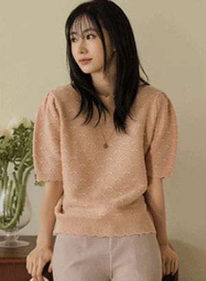 韓國水波紋短袖針織上衣