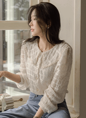 韓國經典蕾絲雕花襯衫