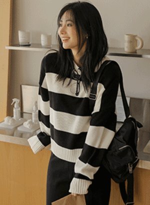 韓國寬鬆版型條紋針織上衣