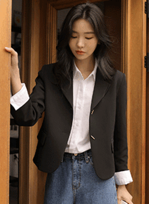 韓國特殊鈕扣短版西裝外套