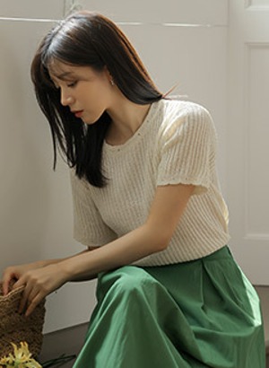 韓國毛圈紗水波紋短袖針織衫