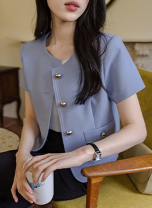 韓國粉彩色調金釦短袖外套