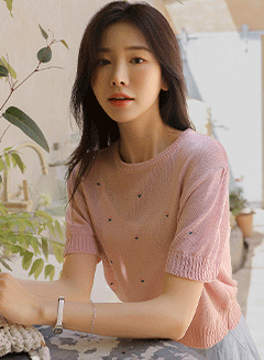 韓國小花刺繡短袖針織上衣