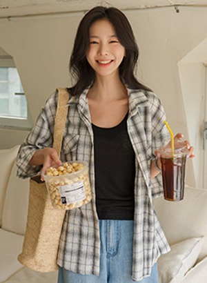 韓國寬鬆版型短袖格紋襯衫