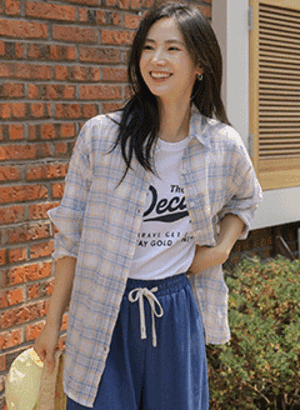 韓國輕薄涼快的格紋襯衫