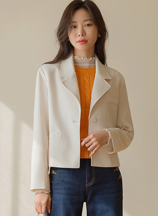 韓國單釦微短版西裝外套