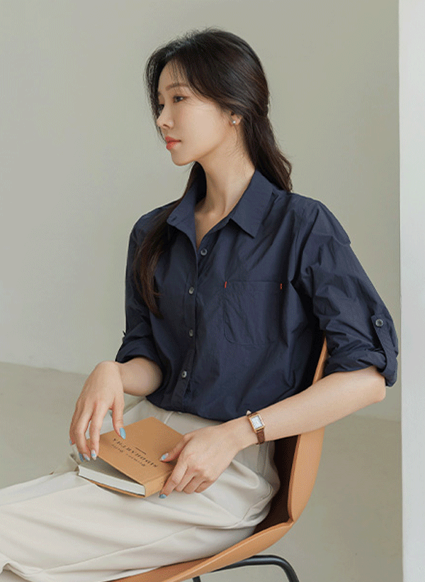 韓國口袋縫線裝飾襯衫