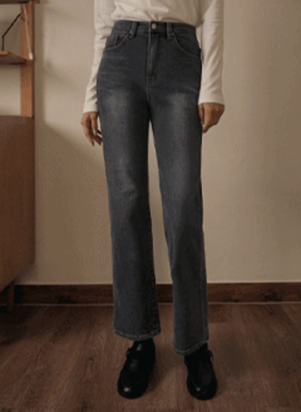 韓國超保暖刷毛彈性直筒牛仔褲