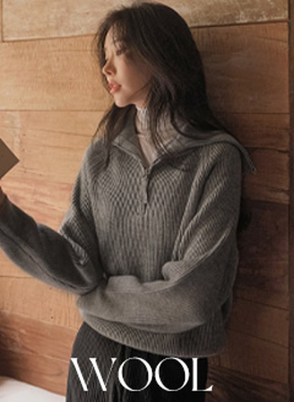 韓國羊毛半拉鍊針織上衣
