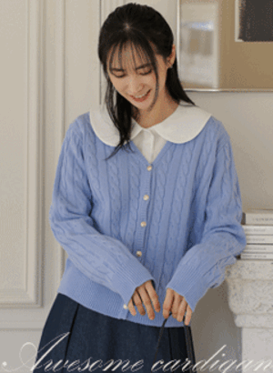 韓國金色鈕釦麻花針織外套