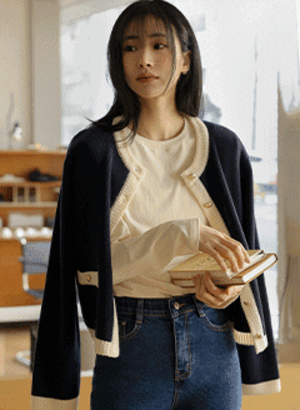 韓國金釦配色針織外套