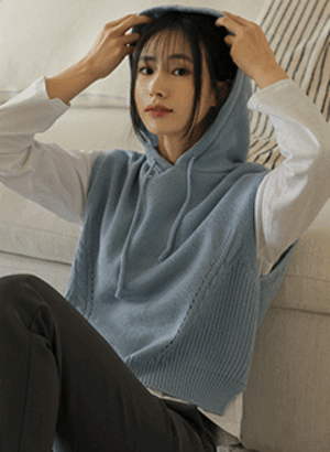 韓國日常連帽針織背心