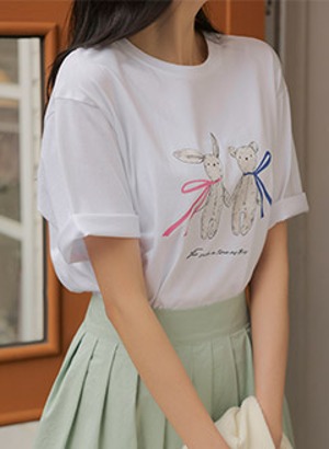 韓國可愛兔子熊圖案短袖上衣
