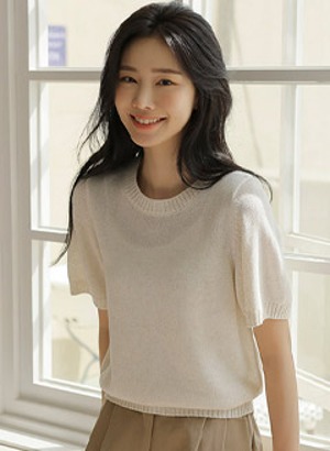 韓國柔軟亞麻短袖針織上衣